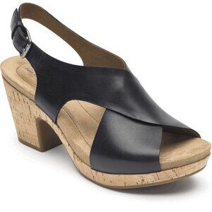 Rockport / Cobb Hill Alleah Sling Black Leather Cork Sandals - Size 9.5